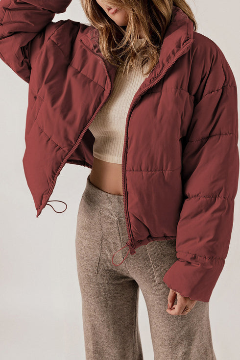 Zip Up Drawstring Hem Puffer Coat